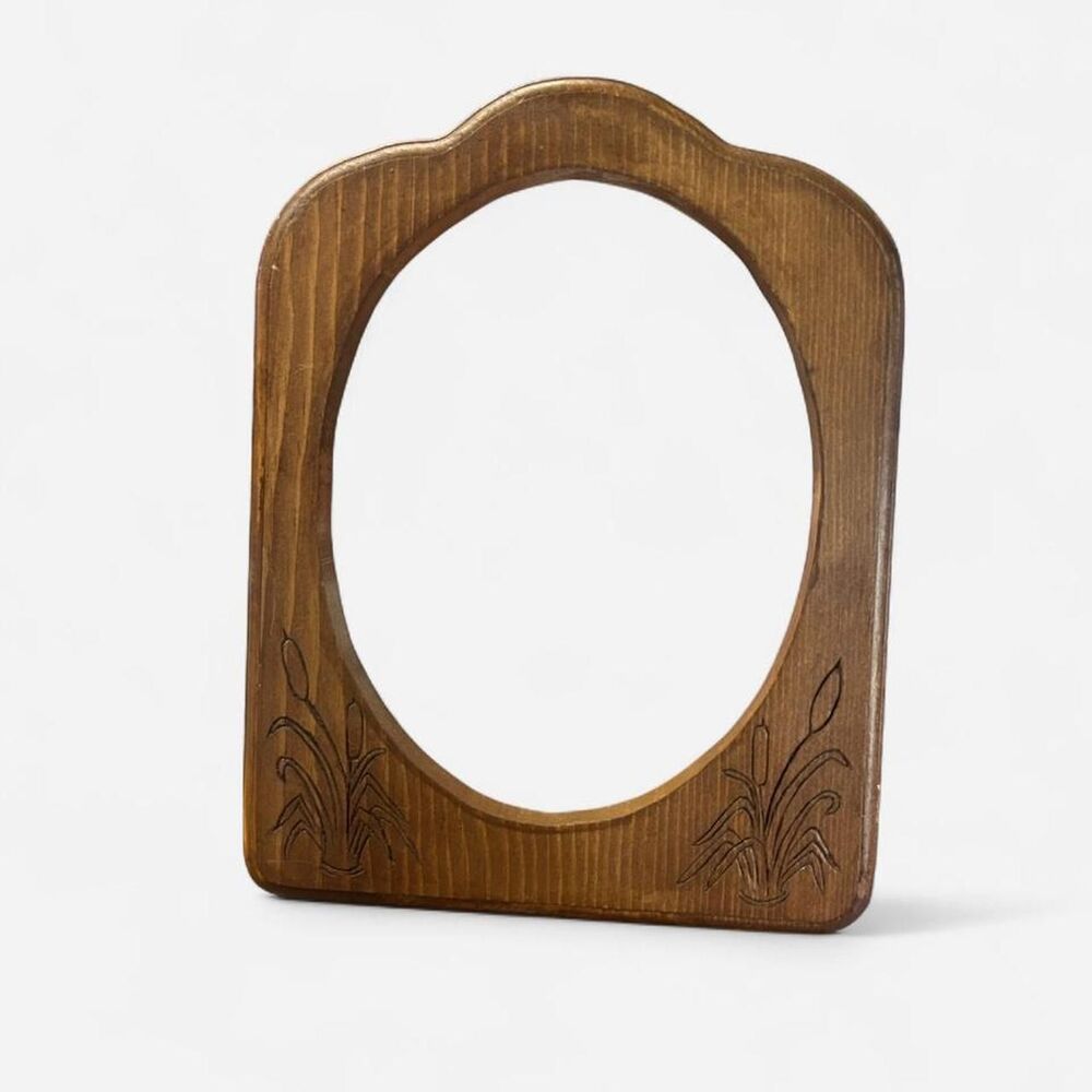 Vintage Standing Hand Carved Solid Wood Oval Frame